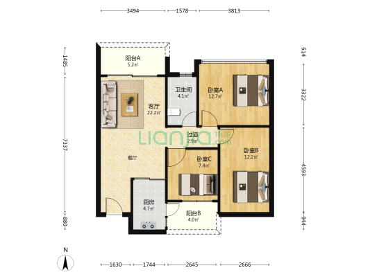 泓晴苑 3室1厅1卫 84平方