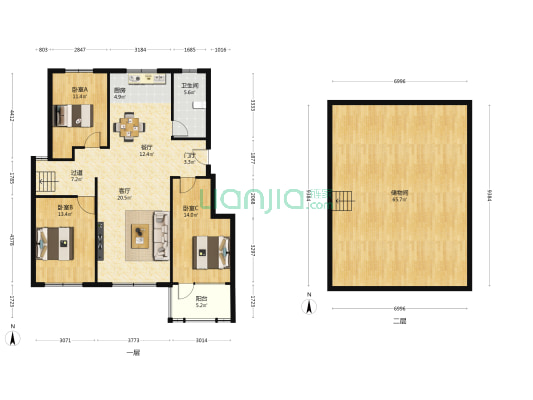 星河花园 3室2厅1卫 179平方
