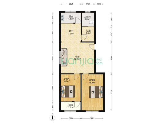 东方家园 2室2厅1卫 93平方