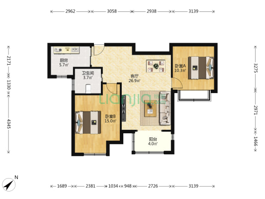 柳湖景庭 2室1厅1卫 91平方