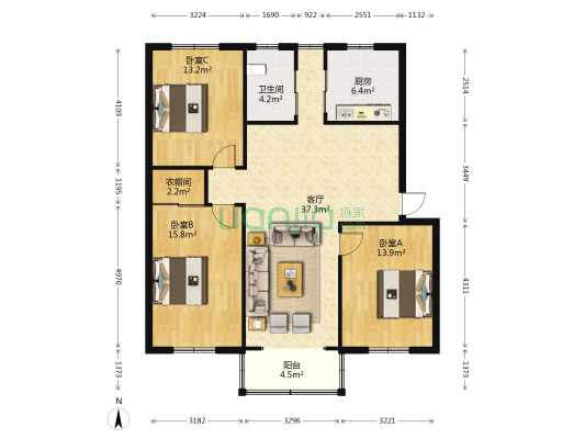 凤凰西街152号 3室1厅1卫 117平方