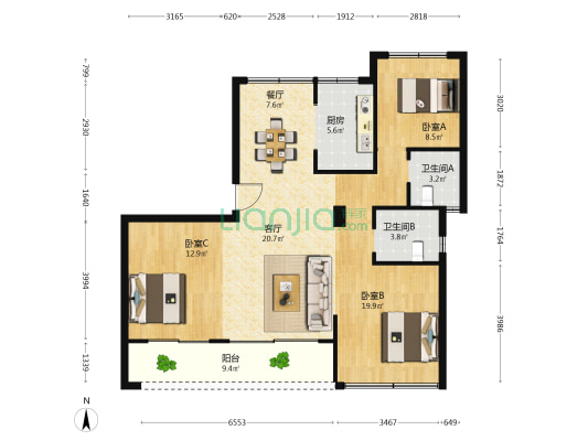 玲珑府 3室2厅2卫 120平方