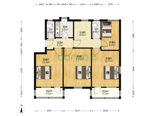 南街85号 4室0厅2卫 104平方