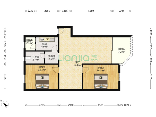南玻公寓北区 2室1厅2卫 98平方