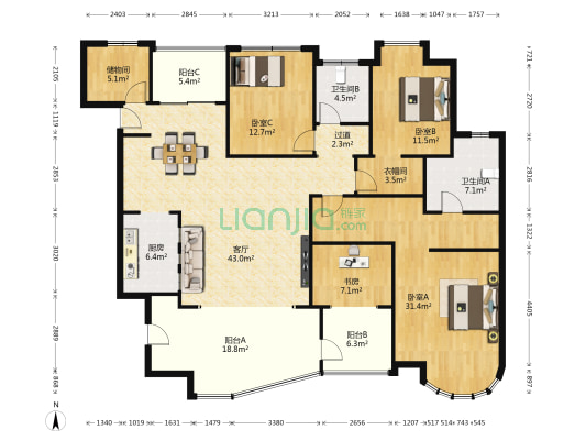世纪城龙嘉苑 4室1厅2卫 189平方