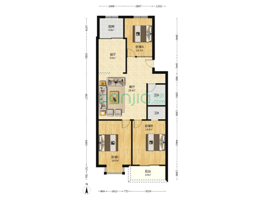 塘东小区 3室2厅2卫 110平方