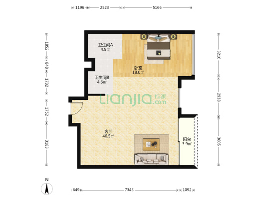 臻林天汇大厦 1室1厅2卫 110平方