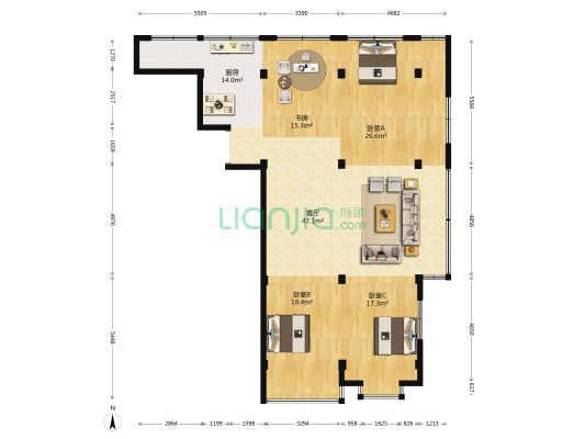 龙湖路530号 4室1厅0卫 165平方
