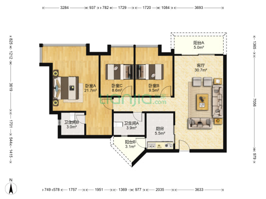 宇宏健康花城二期 3室1厅2卫 112平方