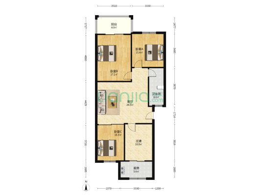 振兴园 3室1厅1卫 116平方