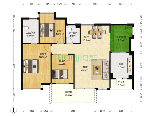 德明华府 3室2厅2卫 125平方