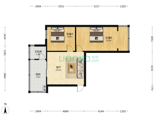 沙坡路19号 2室1厅1卫 65平方