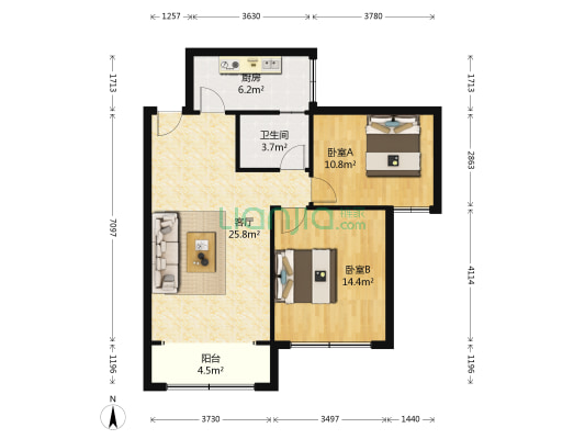 阳光置业简爱经典 2室1厅1卫 73平方