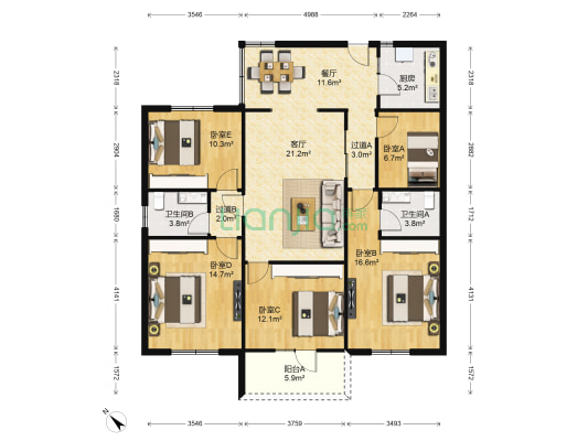 新驿村2号 5室2厅2卫 125平方