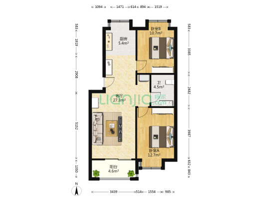 顺源家园 2室1厅1卫 89平方