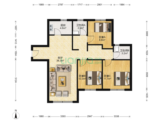 兰州万科城五期 3室1厅2卫 108平方