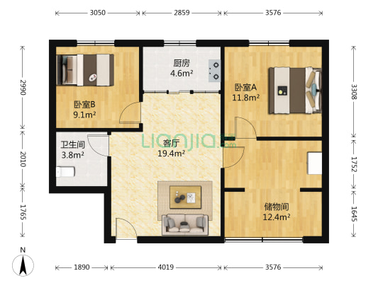 中联花园 2室1厅1卫 89平方