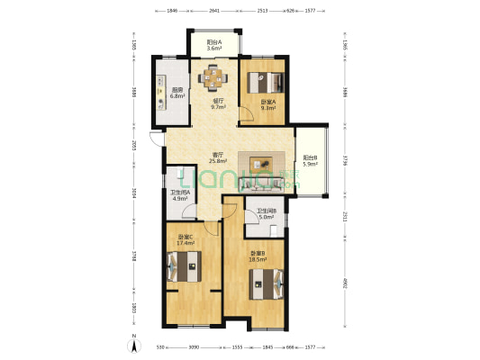 嘉源首府（丹阳市） 3室2厅2卫 140平方