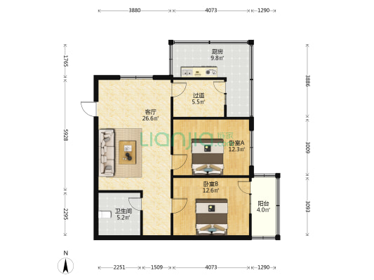 桃园公寓 2室1厅1卫 97平方