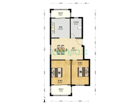 新华景苑 2室1厅1卫 94平方
