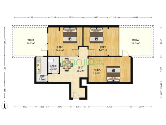 恒仕大厦 3室1厅1卫 94平方