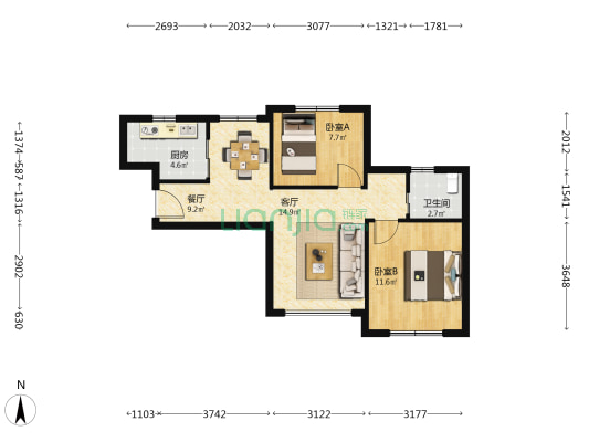 博雅苑东区 2室2厅1卫 69平方