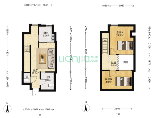 金东岸 2室1厅2卫 44平方