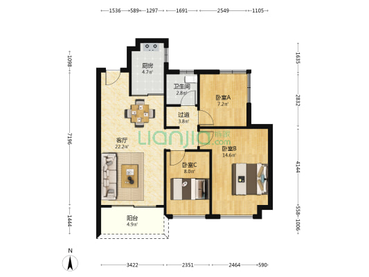 惠阳雅居乐花园五期 3室1厅1卫 88平方