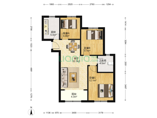 绿地香颂 3室1厅1卫 93平方