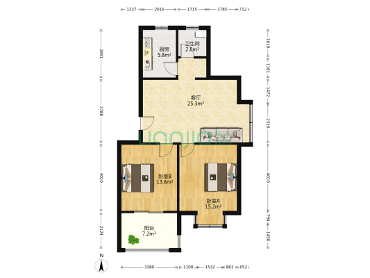 国庆嘉苑 2室1厅1卫 89平方