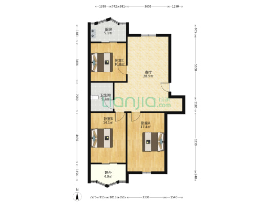 峰基莊園 3室1厅1卫 105平方
