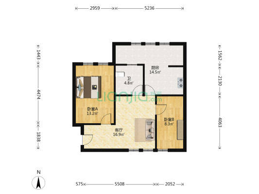 福人居 2室1厅1卫 82平方