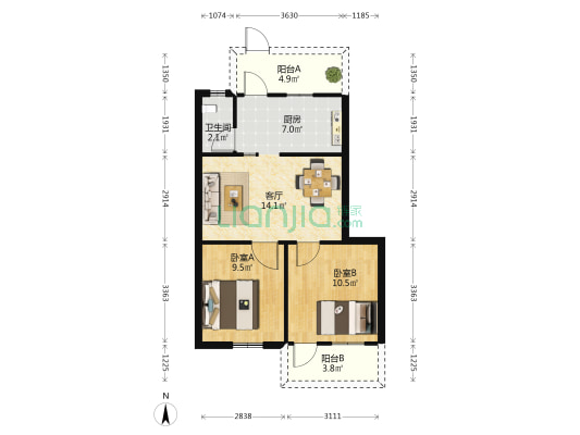 北海供电局生活区 2室1厅1卫 55平方