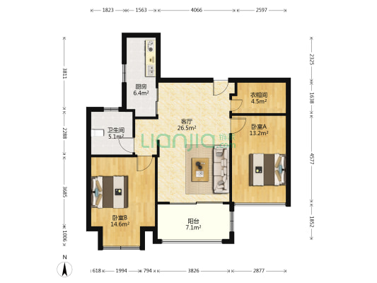 太湖世家 2室1厅1卫 97平方