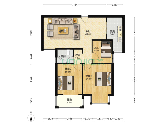 海龙香槟大道三期 3室1厅1卫 100平方