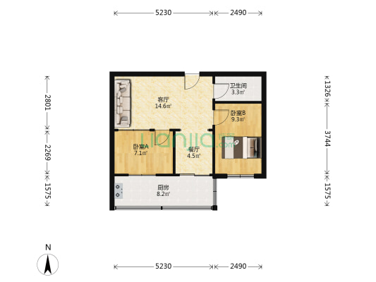 杏花巷小区 2室2厅1卫 55平方