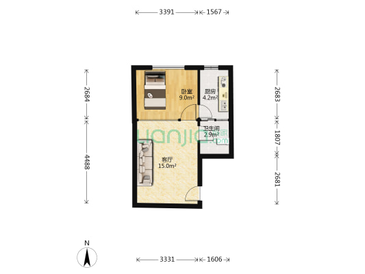 润地凤凰城 1室1厅1卫 43平方