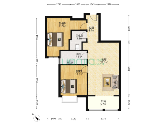 永辉茗筑 2室1厅1卫 93平方