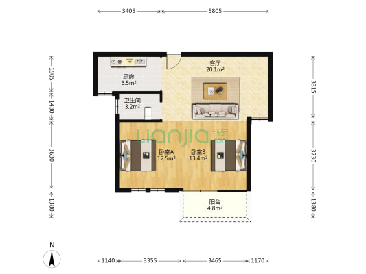 峰锦丽庭 2室1厅1卫 83平方