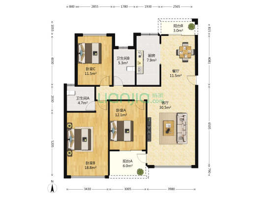 荣和大地一组团花园里 3室2厅2卫 115平方