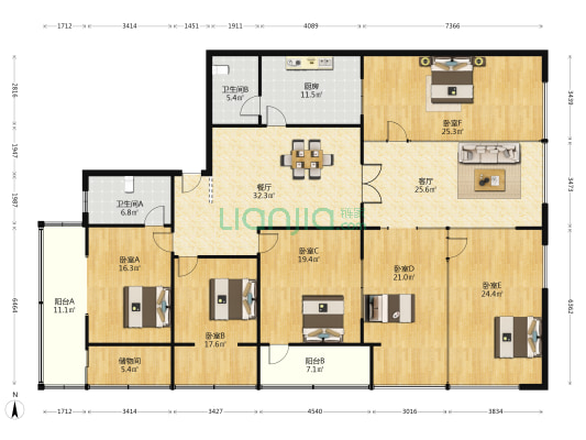丰桥苑 6室2厅2卫 271平方