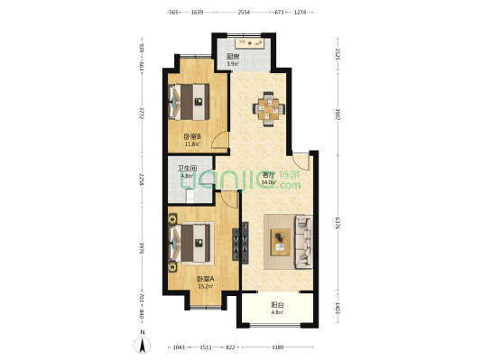 东园花园 2室1厅1卫 93平方