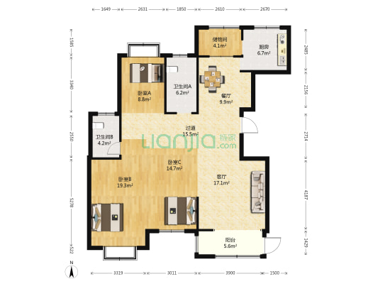 海晟花苑 3室2厅2卫 147平方