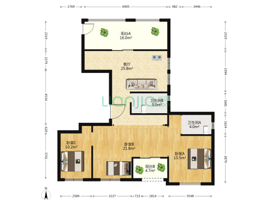 京都外滩壹号 3室1厅2卫 133平方