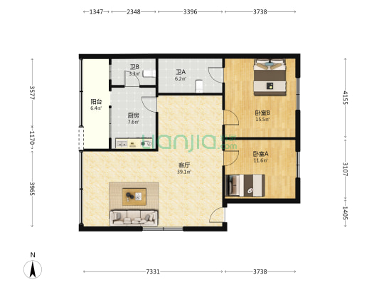 汾江北路小区 2室1厅2卫 112平方