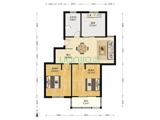民丰苑西区 2室1厅1卫 98平方
