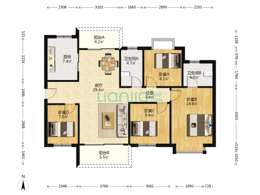 保利茉莉公馆 4室1厅2卫 129平方