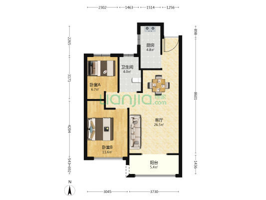 和美佳苑 2室1厅1卫 80平方