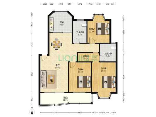 海欣阳光华庭 3室1厅2卫 131平方