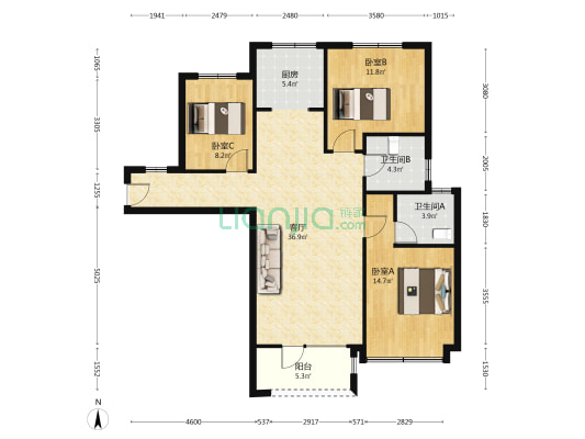 香邑溪谷上园 环境优美 人车分流 四居双卫 中间好楼层-户型图